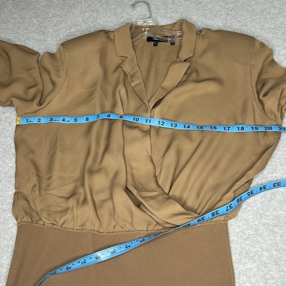 Theory Womens Large Truffle Brown Faux Wrap Front V Neck Notched Collar Silk Top - Picture 6 of 13